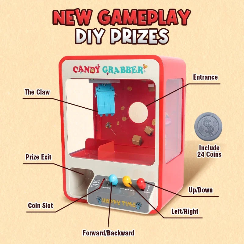 Claw Machine Toys Electronic Arcade Game Adjustable Catch Doll Candy Machine Music Specie Mini Vending Birthday Gift for Kids