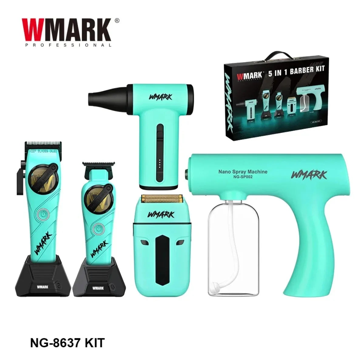 WMARK Hair Trimmers 5 in 1 Barber KIT Professional Shaver Hair Dryer and Spray Bottle Gift Box Trimmer NG-8637 NG-8613 NG-TB001