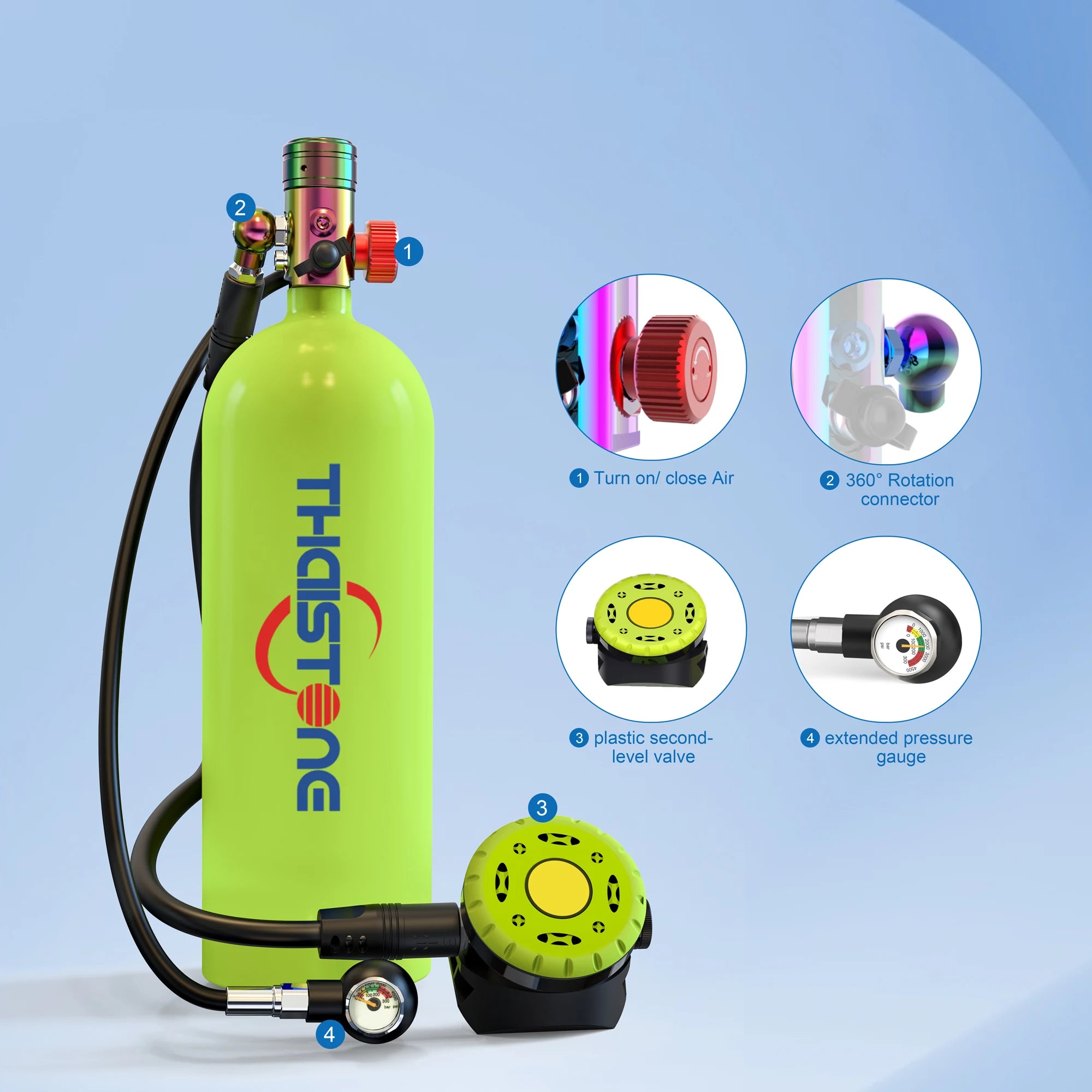 THAISTONE-Scuba Diving Air Tank with Mask Underwater Breath Air Tank, Oxygen Tank, Snorkeling Equipment, 2.3L, 30-40 Minutes