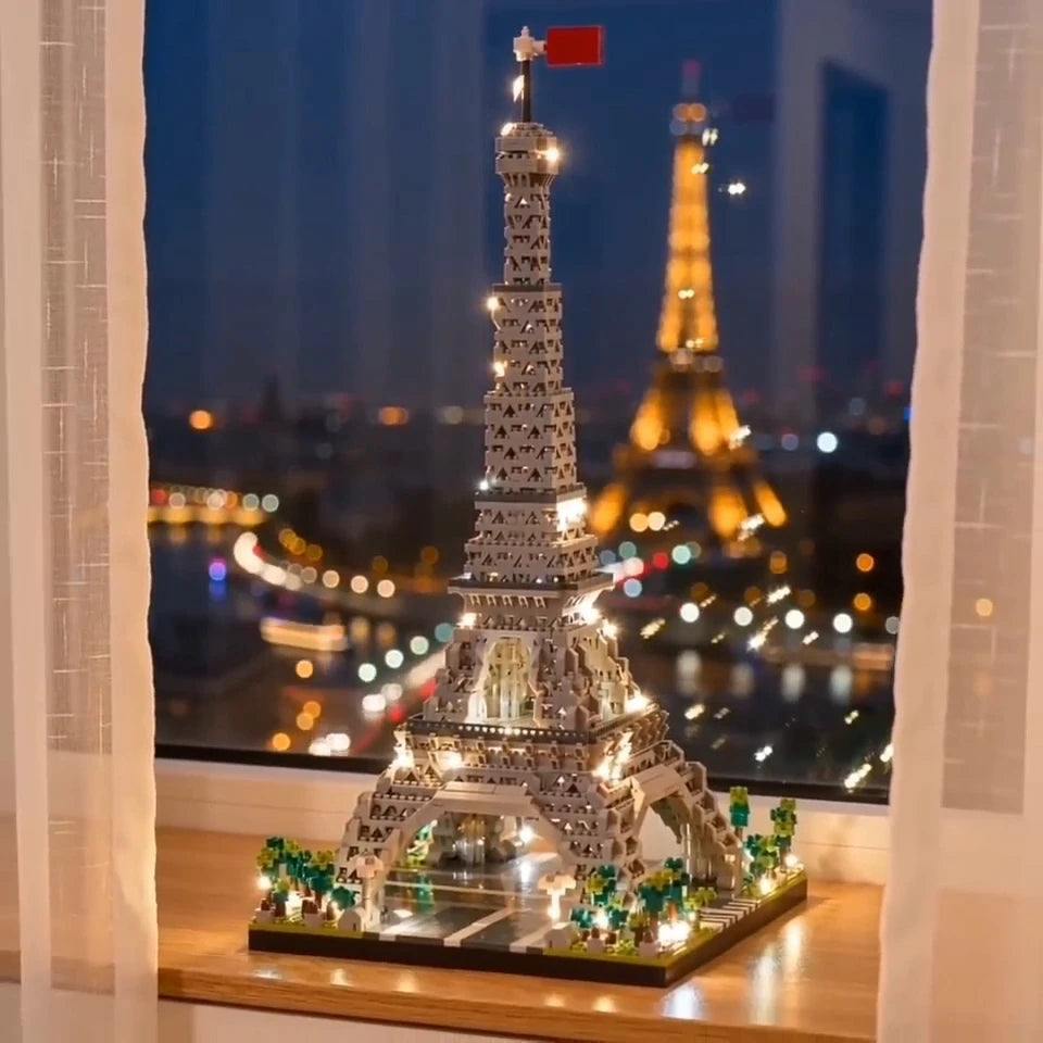 Knew Built Exquisite Paris Eiffel Tower Micro Mini Building Blocks Toys Set: LED Illuminated, Perfect Gift Illuminate Your World