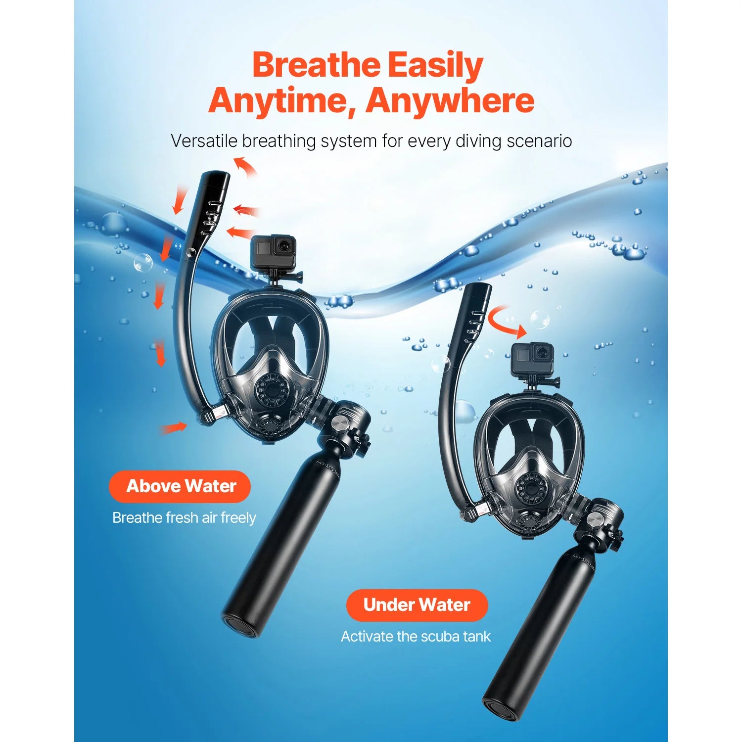 SucceBuy Scuba Tank 0.5L Portable Scuba Diving Tank Diving Oxygen Cylinder Support 5-10Minute Underwater Breathing 98.43ft Depth