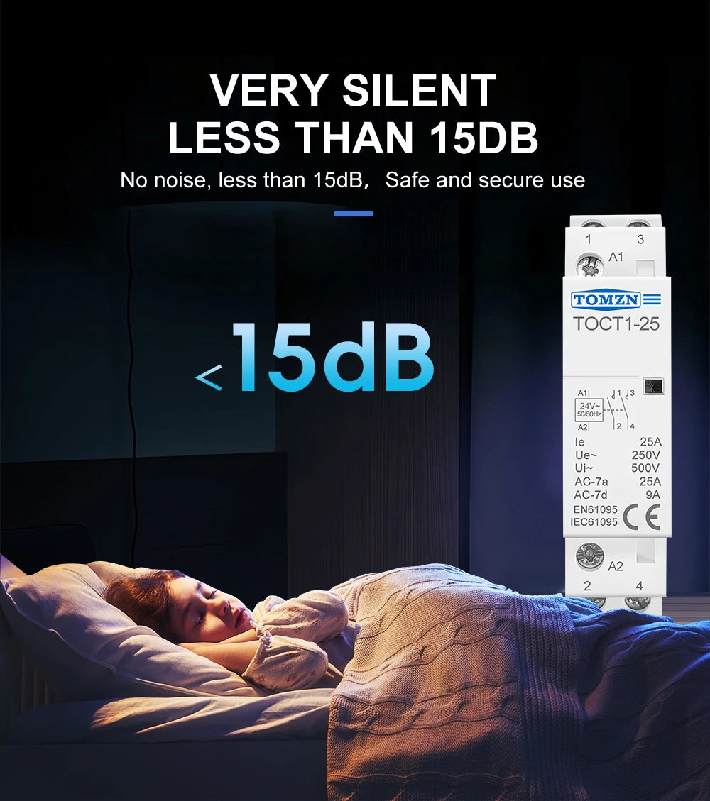 TOCT1 2P 25A 24VAC 50/60Hz Din Rail Household AC Modular Contactor 2NO or 1NO 1NC