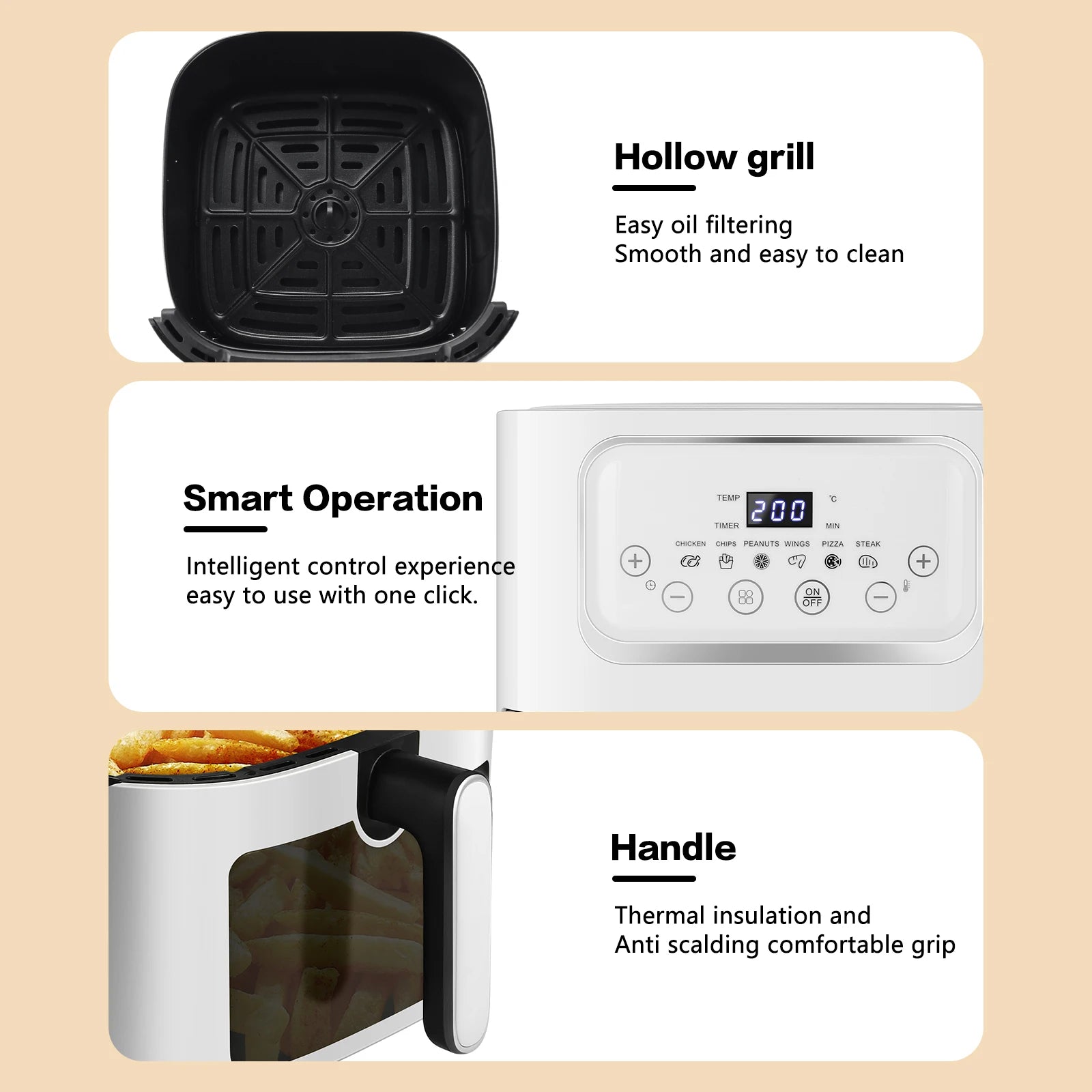 Stainless steel household 10 liter large capacity intelligent electronic digital fryer, oil-free multifunctional touch screen ai