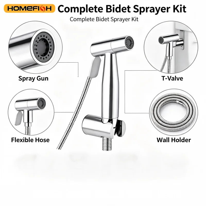 High Pressure Bathroom Cleaning Spray Gun plastic Hand Shower Kit Equipped With 4.8in Hose And Wall Holder Bracket
