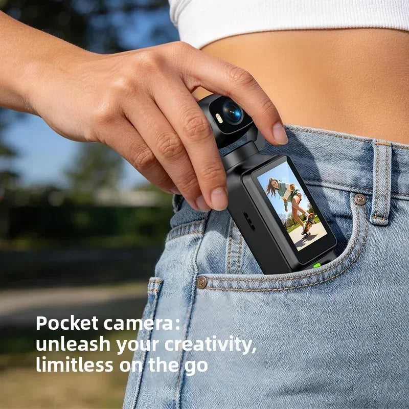 4K Handheld Action Camera HD 180° Rotatable Lens Electronic Anti-shake Pocket Vlog Camera with Fill Light for Outdoor Sports