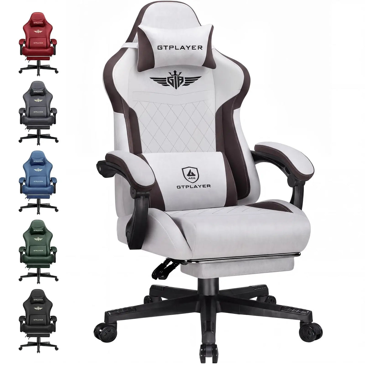 GTPLAYER Gaming Chair Fabric with Pocket Spring Cushion, Big and Tall Gamings Chairs 350LBS High Back Computer Chair with Footrest for Adults Lumbar Support Swivel Game Chair for Office Light Black