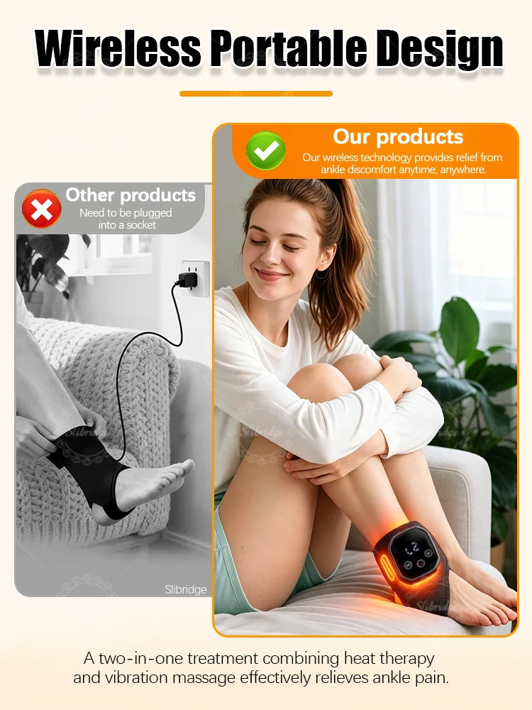 Portable Heated Ankle Massager Foot Brace Wrap, Cordless Vibration Warmer Support for Wrist Ankle Home Travel Use