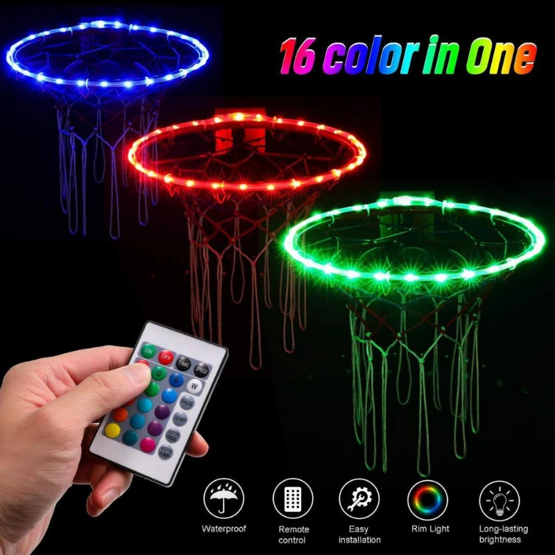 LED Basketball Hoop Rim Lights, Battery-powered Light Remote Control 16 Color Change by You Gift for Kid Play at Night, Outdoors