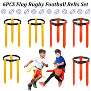 6PCS Flag Football Belts Set Adjustable Rugby Flag Waist Belt Outdoor Training Game Equipment for Kids Youth Adults Team Sports