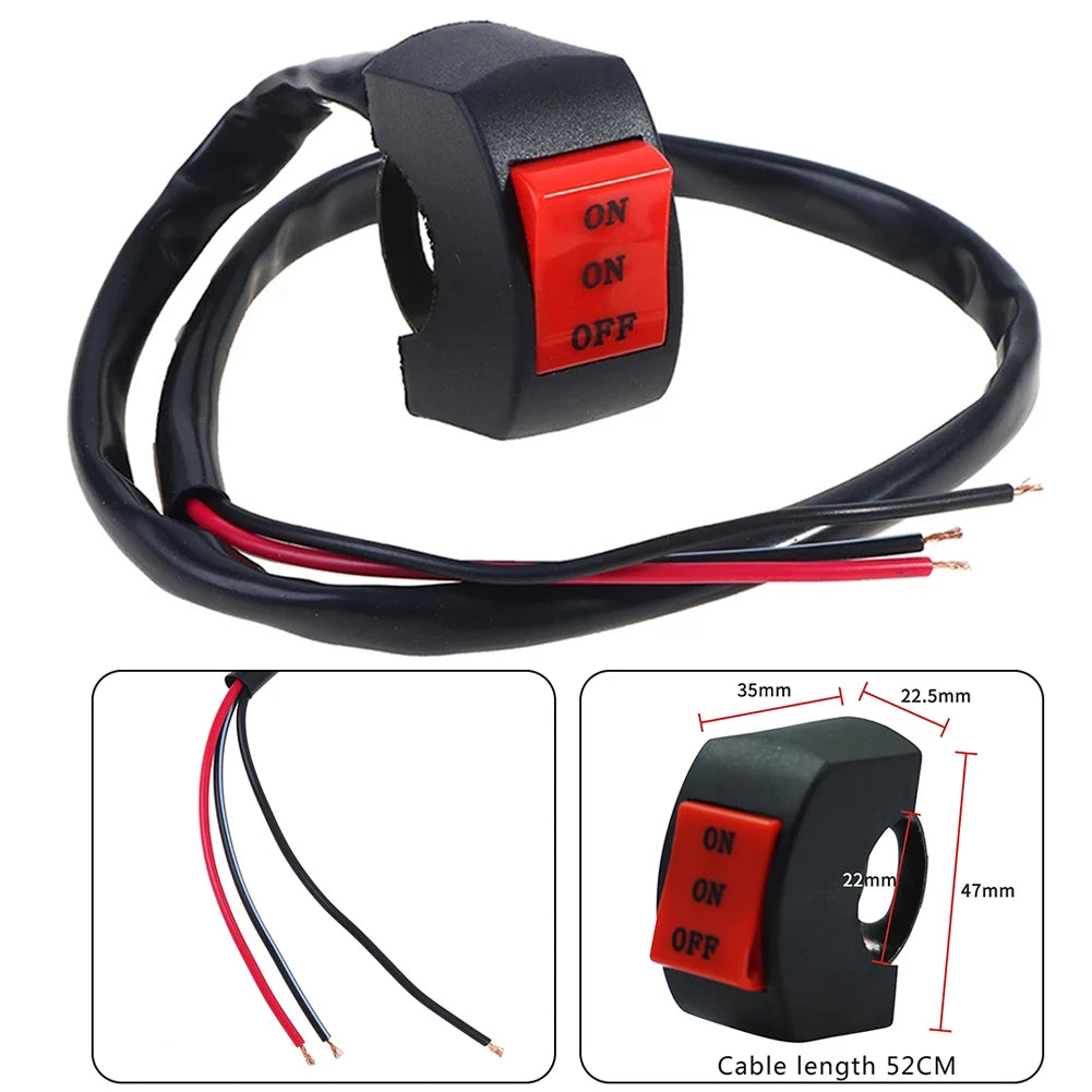 22mm LED Headlight Switch Far Near Three Line Motorcycle Handlebar Switch Button Used As ON/ON/OFF Switch For General Lights
