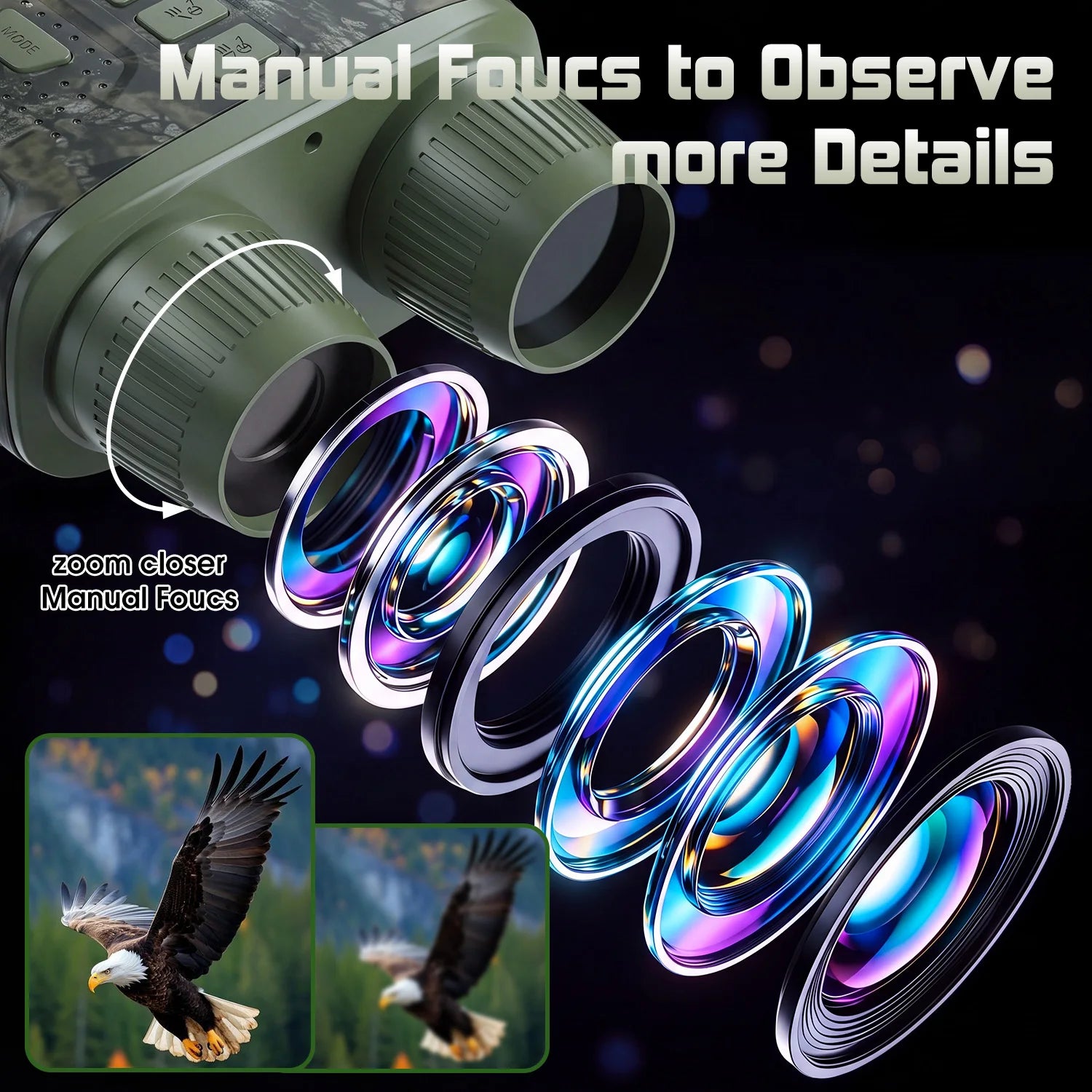 Infrared Night Vision Goggles 4K HD, with 3" Screen&10X Digital Zoom Camera, 2500mAh Battery USB Rechargeable Binoculars, for Wildlife Observation Hunting Camping Hiker Backpackers