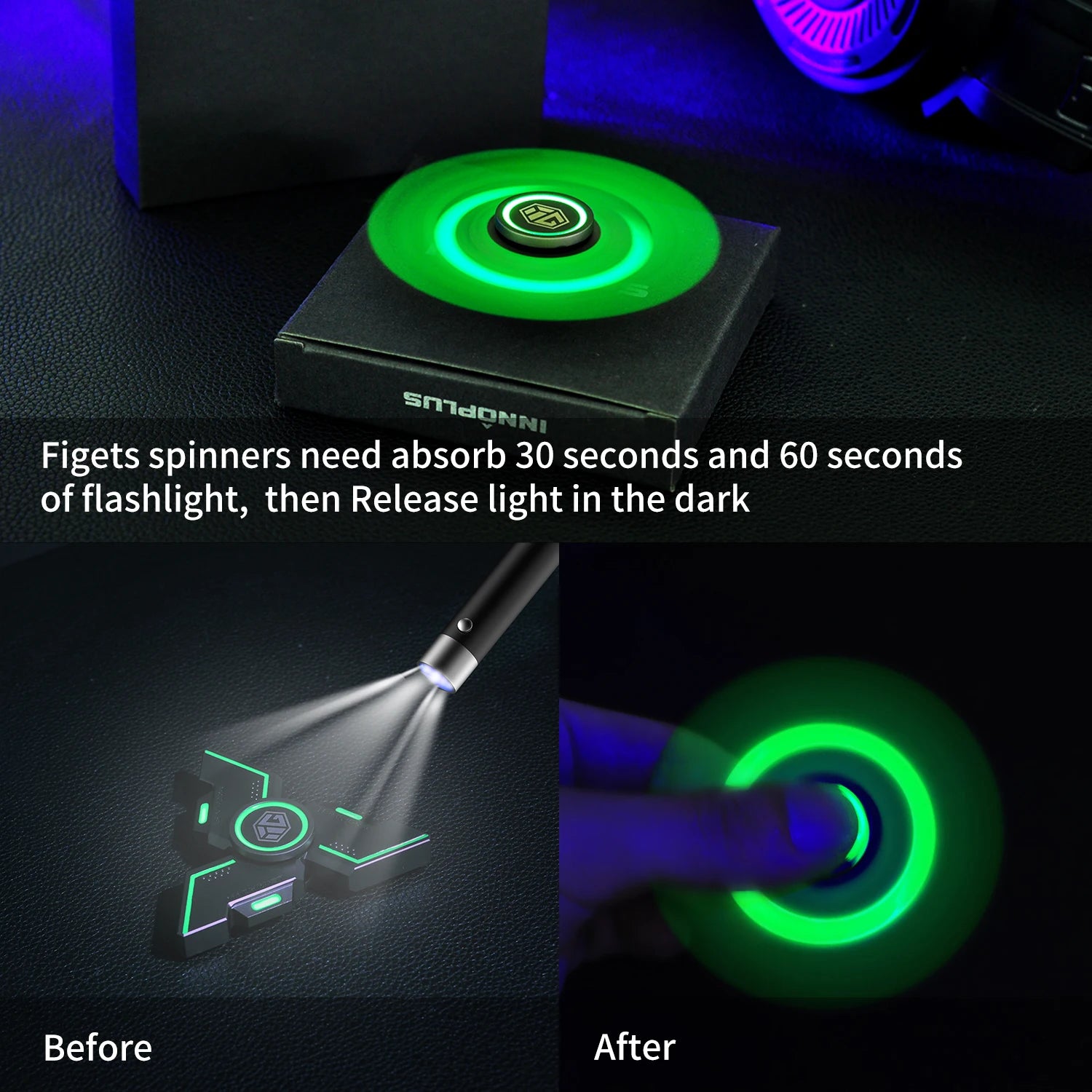 User Stress Anxiety ADHD Relief Figets Toy Fidget Spinner Metal Alloy Gyro Luminous Hand Stress Relief Toy Boy Adults Gifts