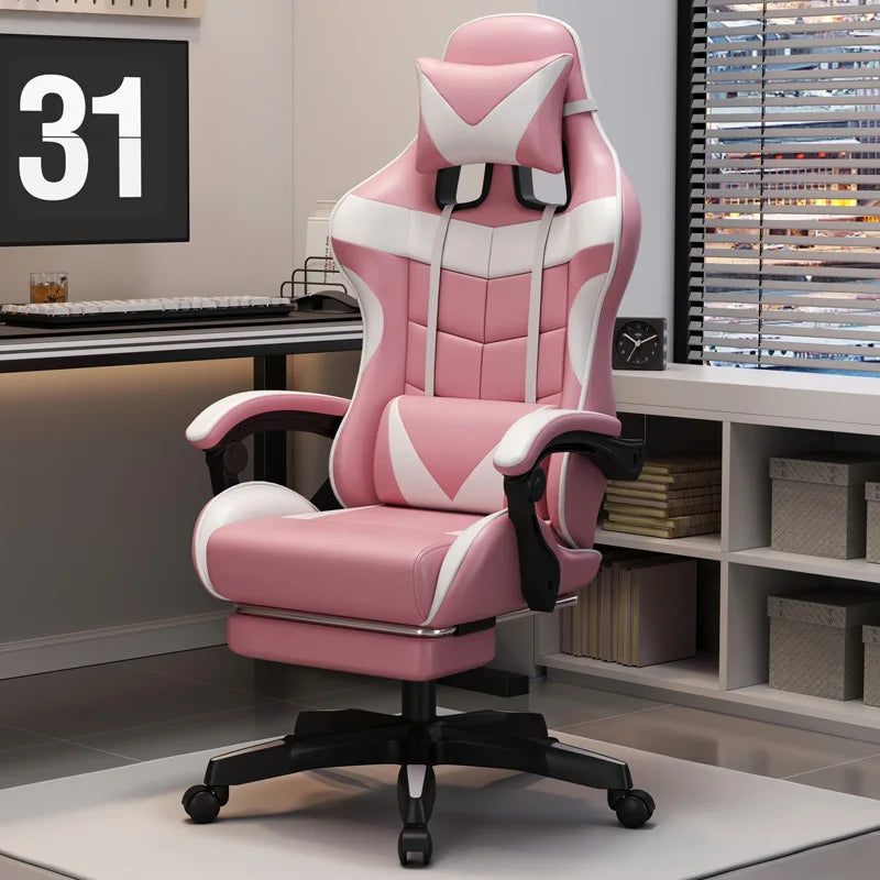 Gaming Chair Ergonomic Office Chair Adjustable Swivel Computer Chair Silent Wheels Lumbar Support Comfortable Seat Home
