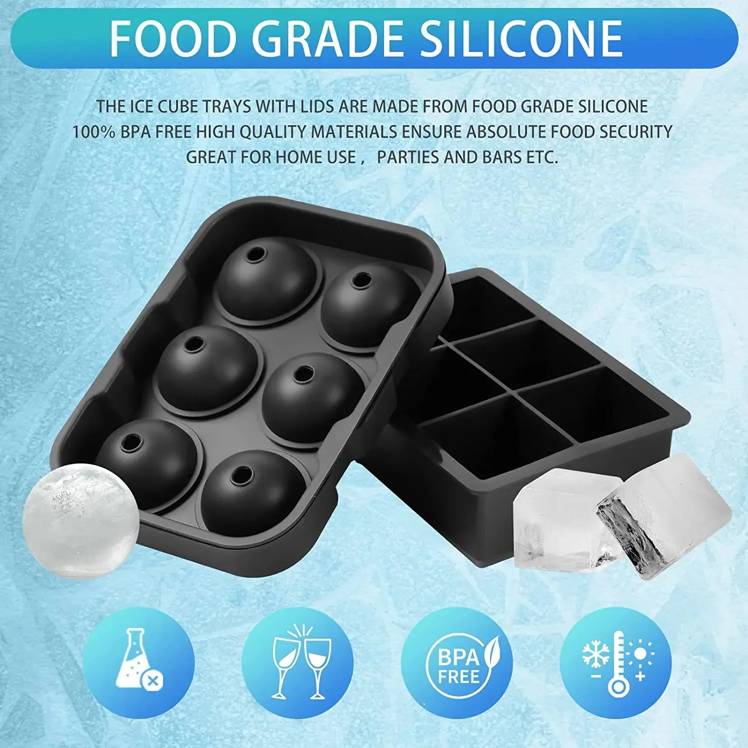 3PCS/Lot Silicone Whiskey Ice Ball Mold Large Ball Maker Mold, Round Sphere, Square Ice Cube Tray，Hole+Grid Square+37 Honeycomb