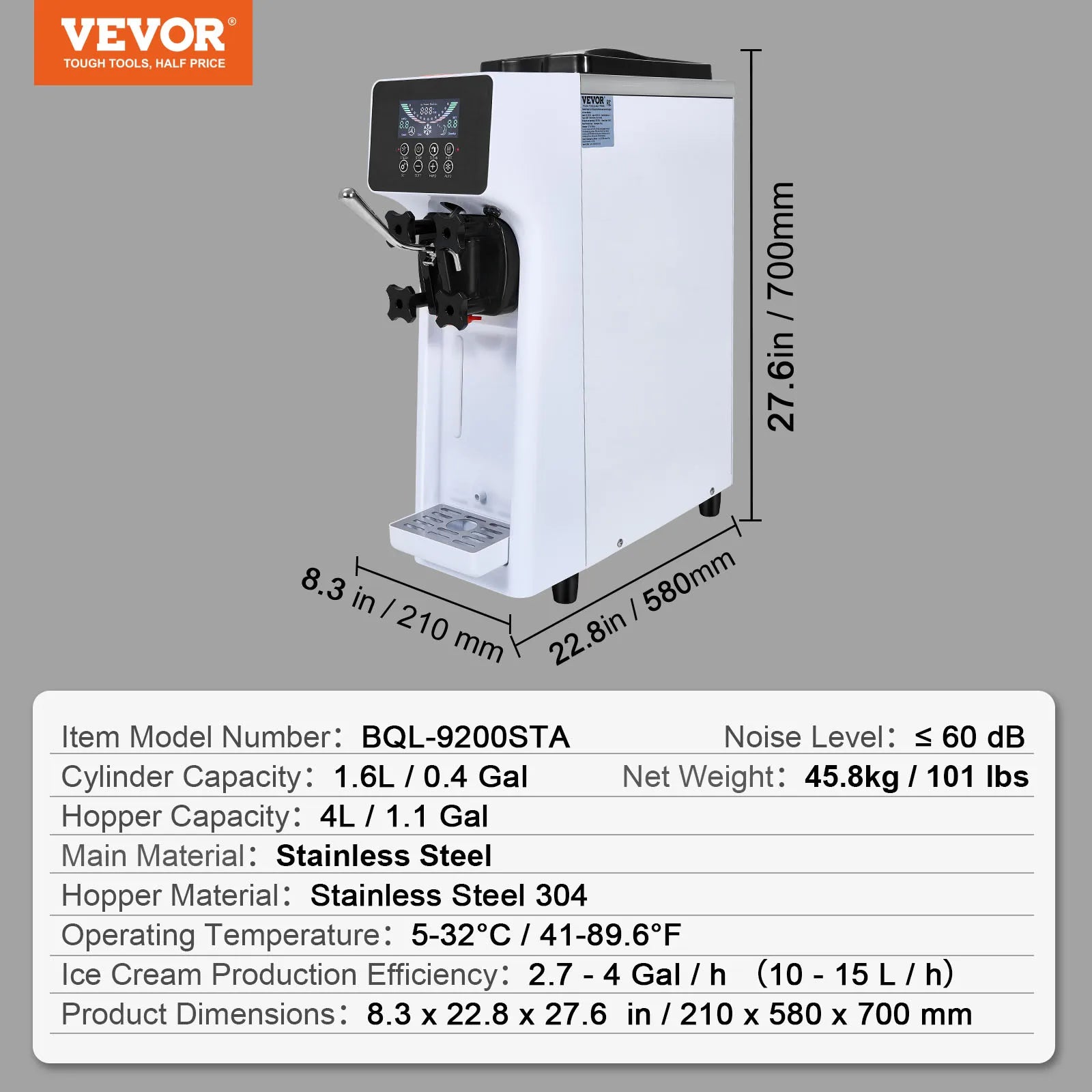 SucceBuy Commercial Ice Cream MachineSingle Flavor Countertop Soft Serve Ice Cream Maker Touch Screen Auto Clean Pre-cooling