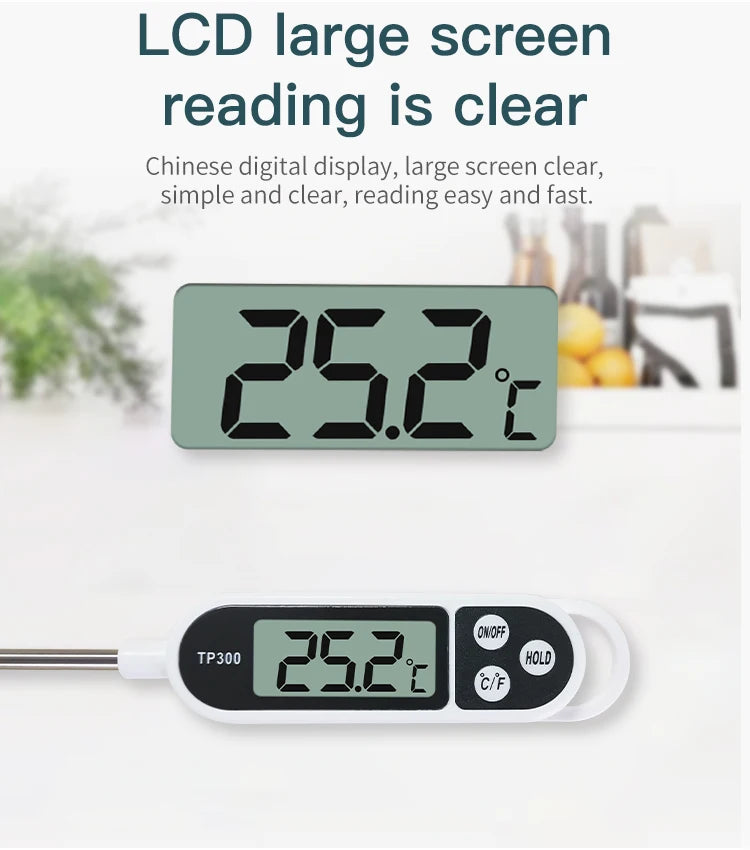Food Thermometer Digital Meat Cooking Thermometer Instant Read Long Probe Auto Off LCD Screen Kitchen