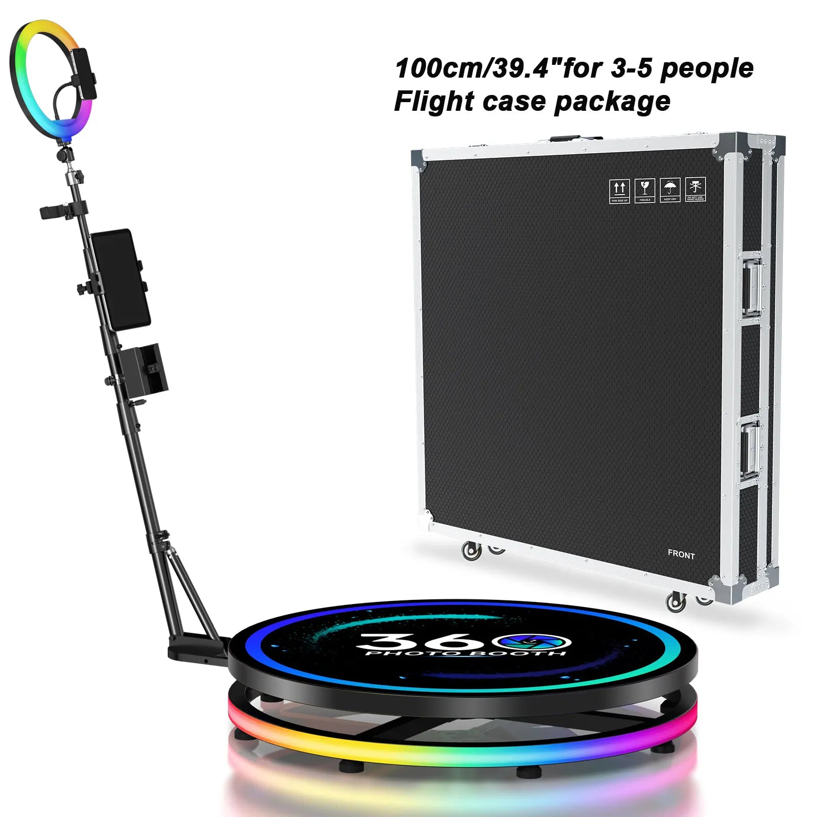 360 Photo Booth for Video with App Control Rotating 360photo Booth Degree Photobooth Machine with RGB Ring Light for Party Event