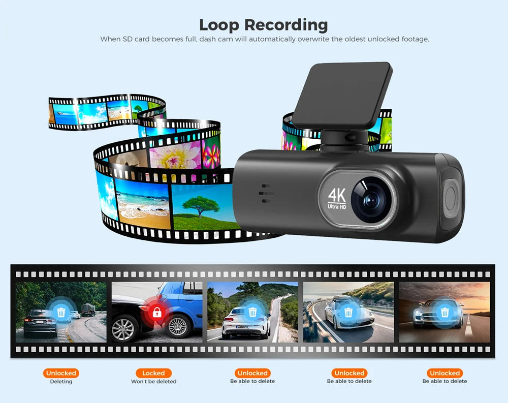 Dash Cam 4K UHD for Car Camera Front Rear Dual Lens With GPS WiFi 24h Parking Mode Night Vision Car DVR Video Registrator