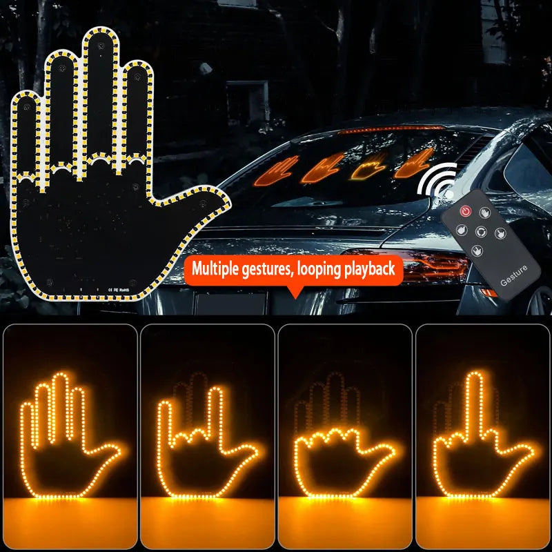 Car Finger Light With Remote Control Cool Funny Remote Control Led Lighting Road Rage Middle Finger Gesture Palm Light Accessory