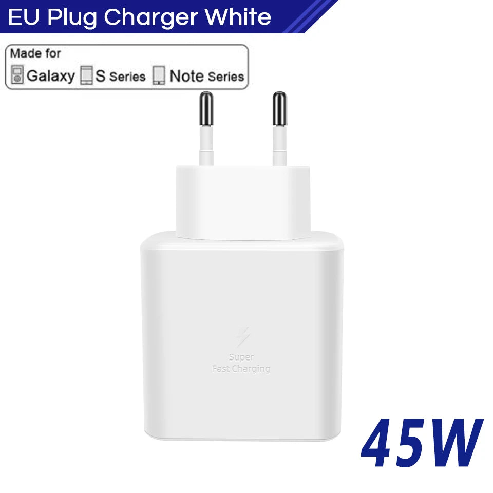 45w Samsung Charger Usb Type C Pd 45 W Super Fast Charging 2.0 Chargeur Cable Galaxy S24 S23+ S22 S21 Ultra Note 20 10 Tab S9