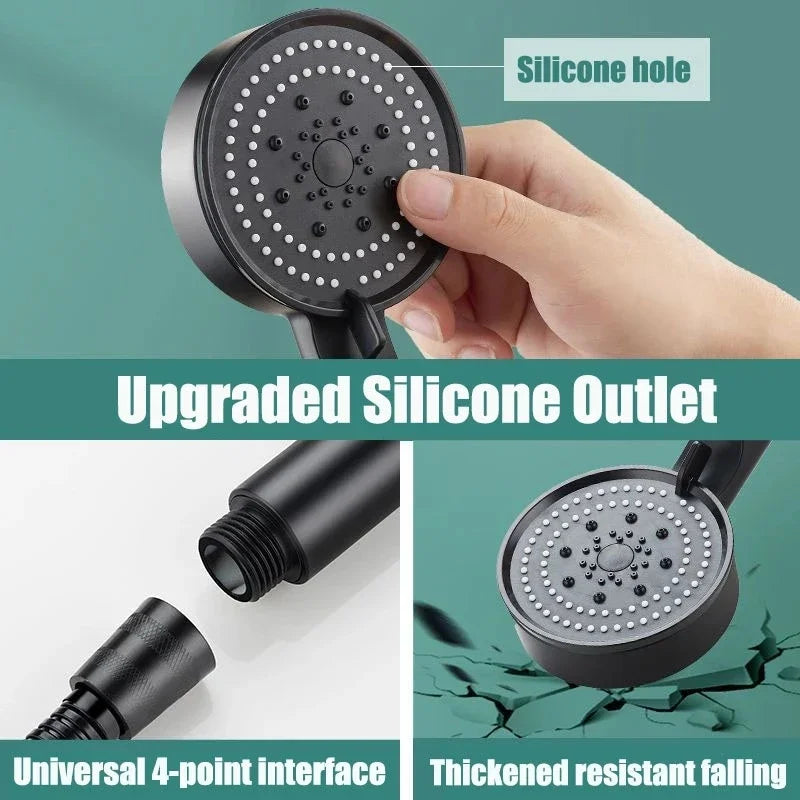 Black 5 Modes Shower Head Adjustable High Pressure