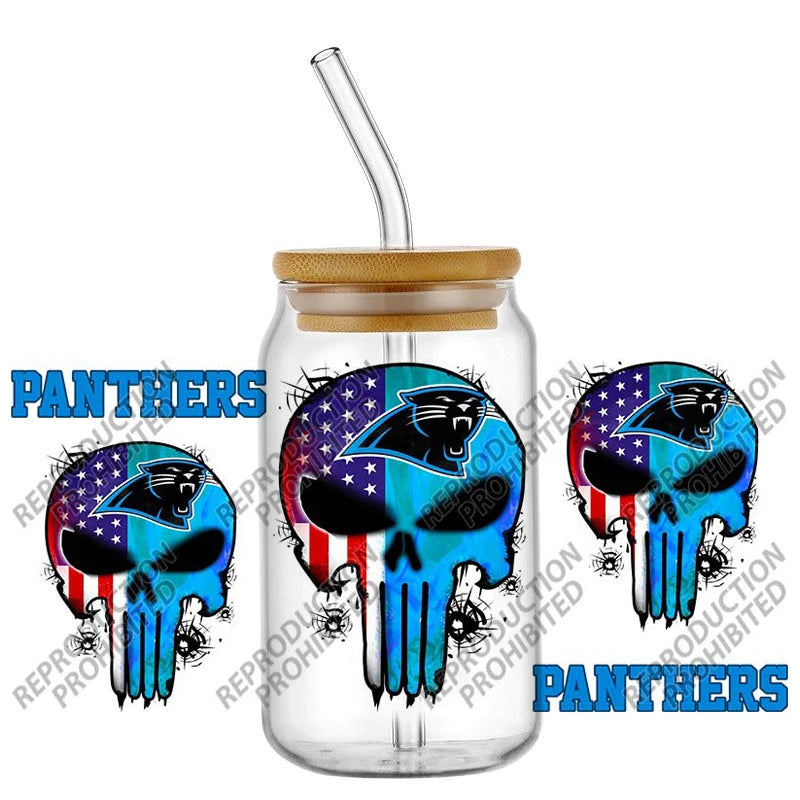 High Quality ‌3D Skull Sports Team Decal UV DTF Cup Wrap for 16oz Libbey Glasses Can DIY Mug Transfer Stickers