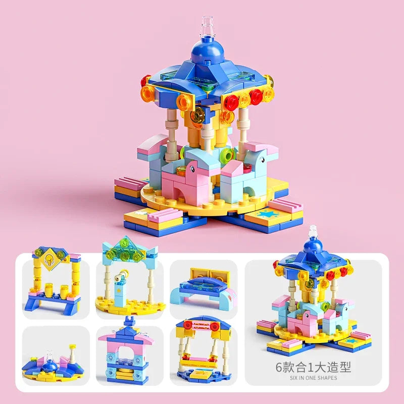 6IN1 Building Blocks City Fire Car Police Truck Engineering Crane Tank Helicopter Bricks Set Toys for Children Kids