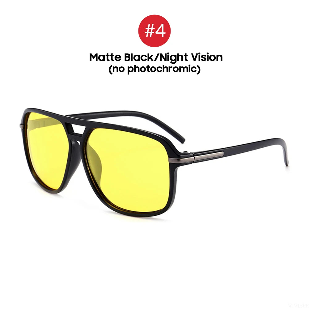 VIVIBEE Men Polarized Night Vision Glasses Yellow Retro Square Oversized Photochromic Goggles Women Fashion Driving Sunglasses