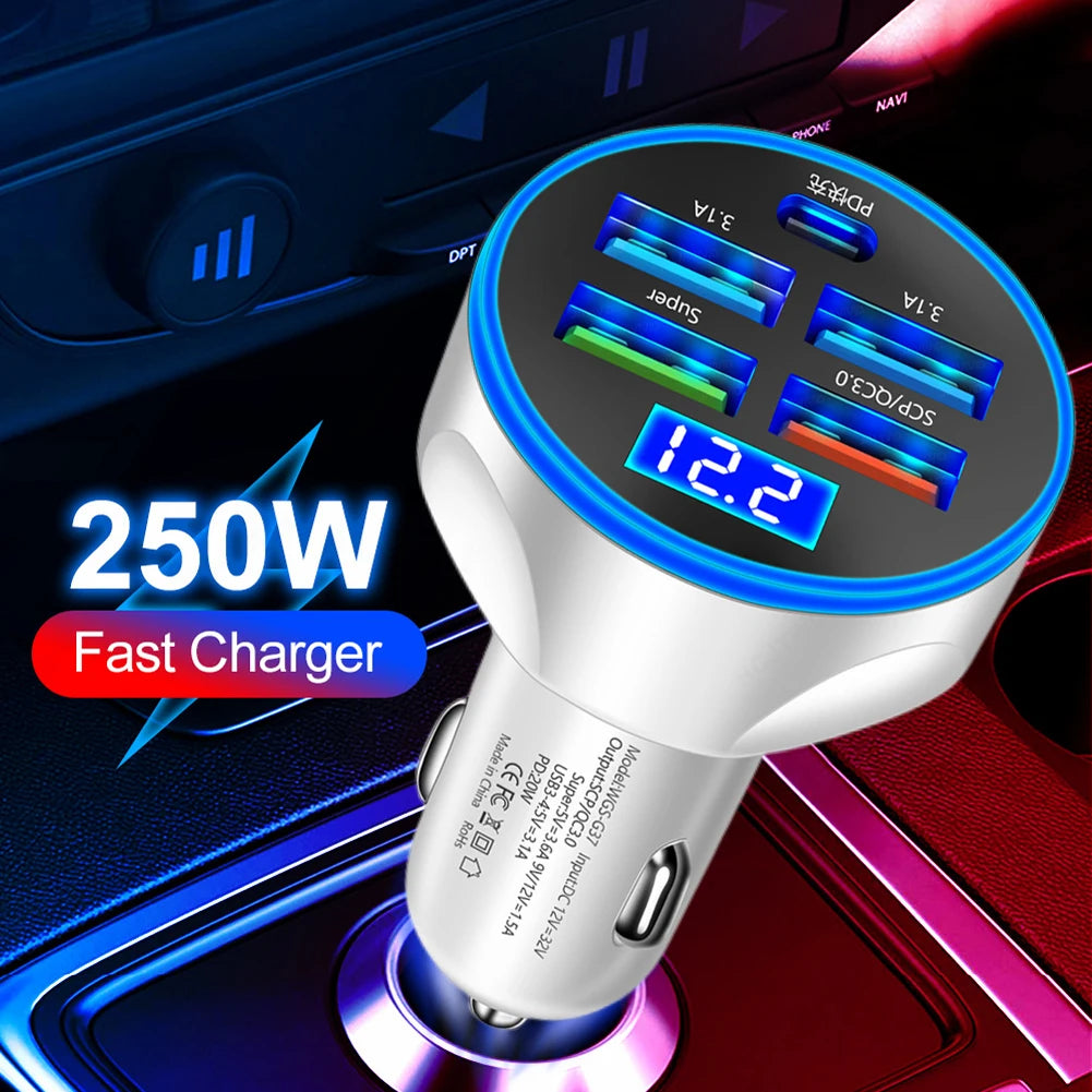 20W 5 Ports Car Charger Fast Charging PD QC3.0 USB Type C Super Charger Adapter in Car For iPhone Samsung for Huawei Xiaomi