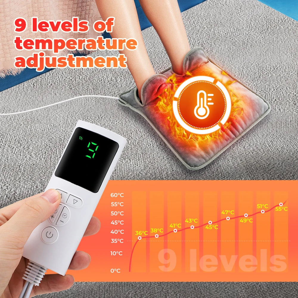 Winter Heating Foot Pad 9-Level Adjust Temperature Fast Heating Remote Control 4-Level Timer Home Office Bedroom Winter Heating