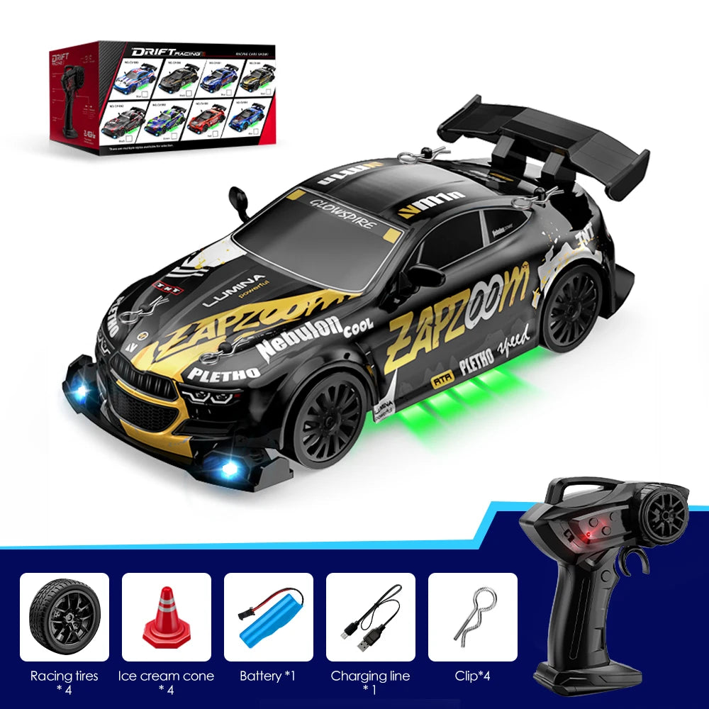 2.4G Wireless 4WD Drift RC Car 1:24 Scale With Cool Lights Stepless Speed Kids Remote Control Vehicle Christmas Birthday Gift