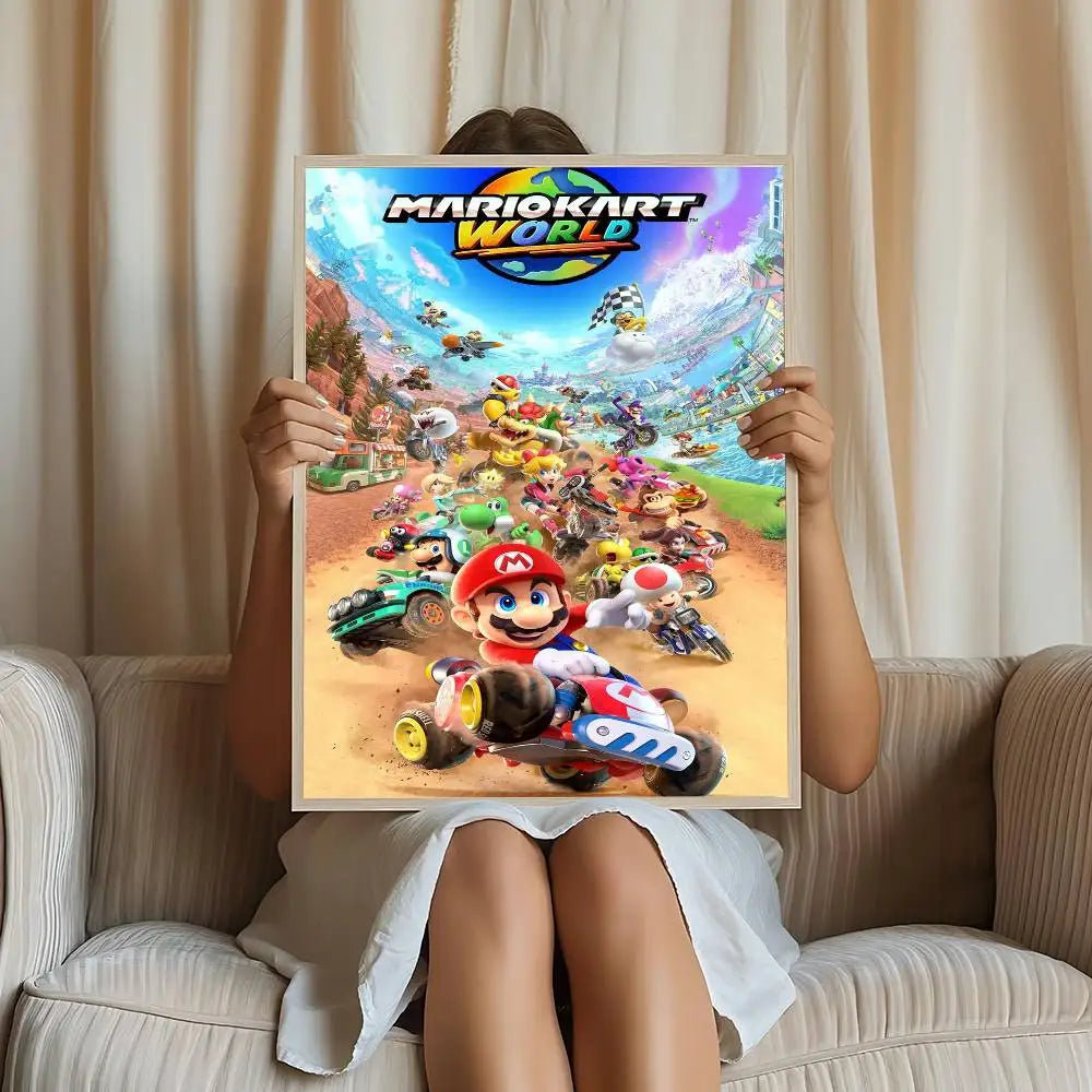 Game Super Mario Self-adhesive Art Poster Retro Kraft Paper Sticker DIY Room Bar Cafe Stickers Wall Painting