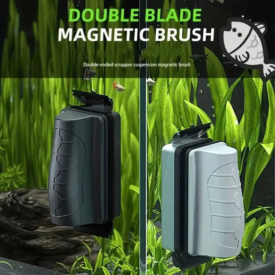 Keep your aquarium crystal clear with this double-blade magnetic aquarium brush—cleaning made easy and mess-free!
