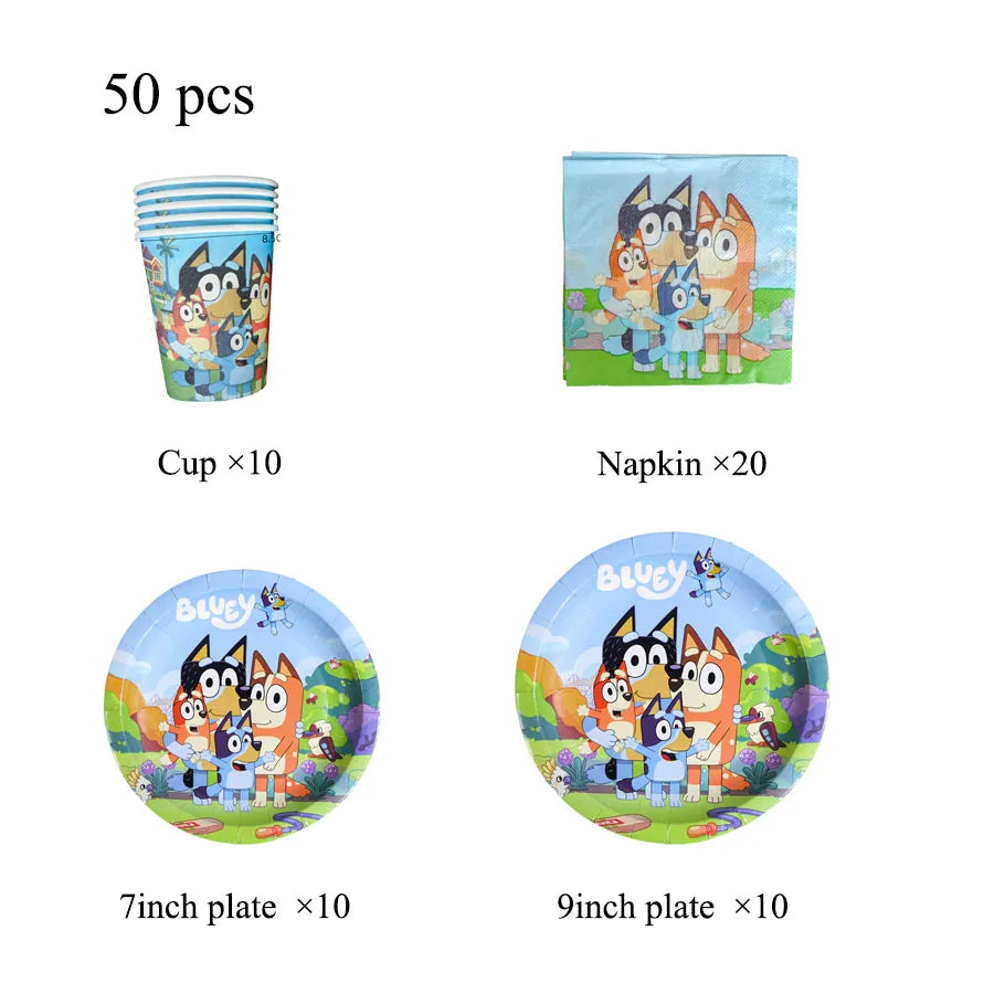 Blue dog Birthday Party Supplies Goodie Bag Stuffers Fillers Tableware Plates Cups Napkins Tablecloth Party Favor Decorations