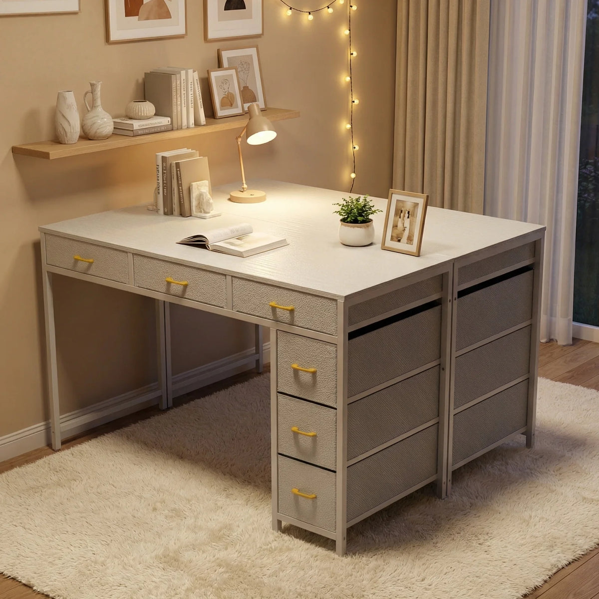 47 Inch Office Desk with Storage, Computer Desk with 6 Drawers, Wood Writing Desk for Home Office, Bedroom, Gaming, Study