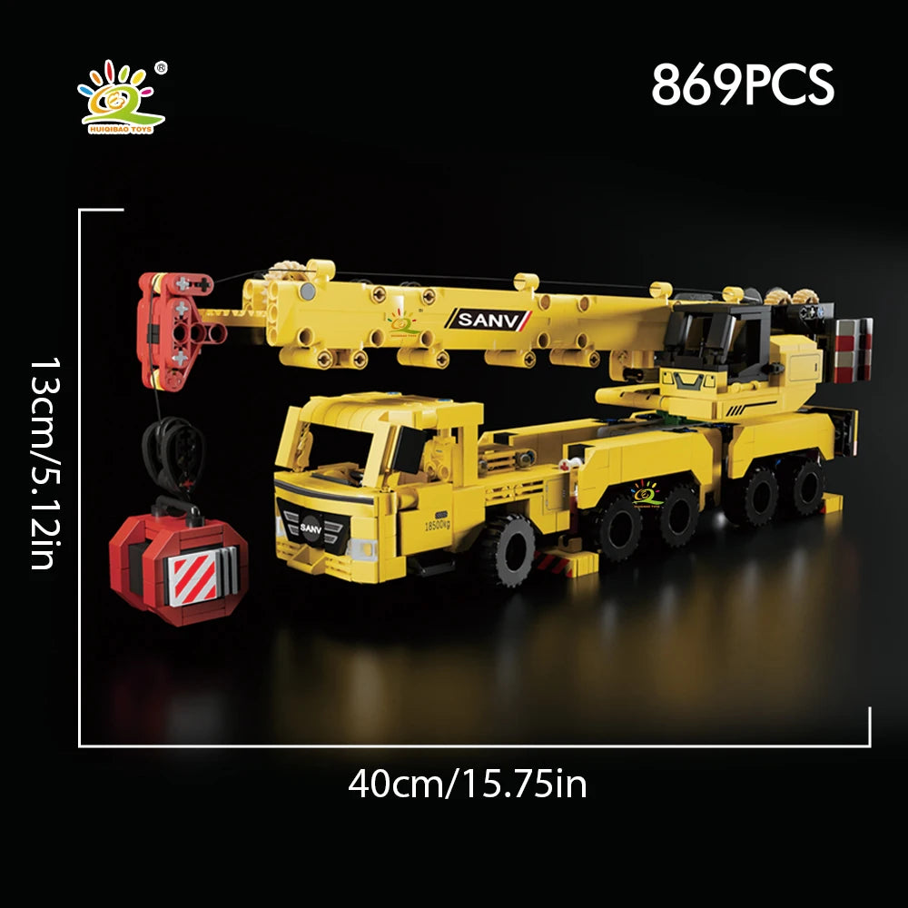 HUIQIBAO Moc Engineering Truck model Building Block Excavator Crane Car City Construction Tech Brick Set For Children Kids Gift