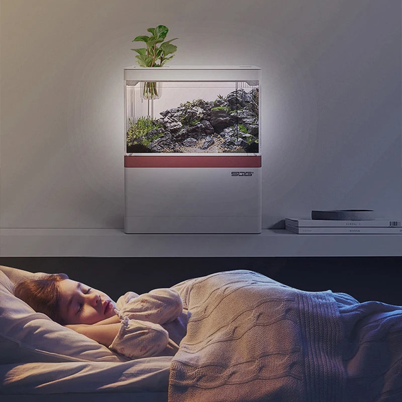 Mini Fish Tank Self-Circulating Fish Tank with Charging Filter Desktop Living Room Household Water Free Ecological Aquarium