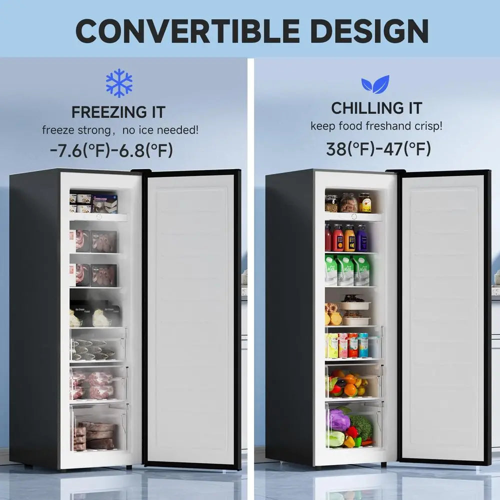Upright Freezer, 7.0 Cu.ft Stand Up Freezer, Convertible Upright Freezer Refrigerator, Single Door for Kitchen,Garage, Office,