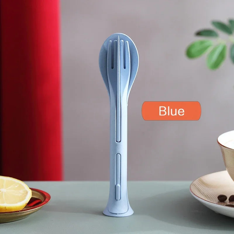 3Pcs Portable Tableware Set Wheat Straw Dinnerware Detachable Cutlery Travel Tableware Picnic Dinnerware Set Camping Cutlery Set