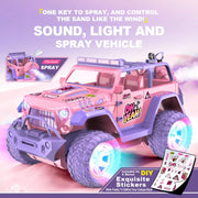1: 16 remote control off-road vehicle, DIY sticker, pink cool light spray function, Christmas gift, New Year gift