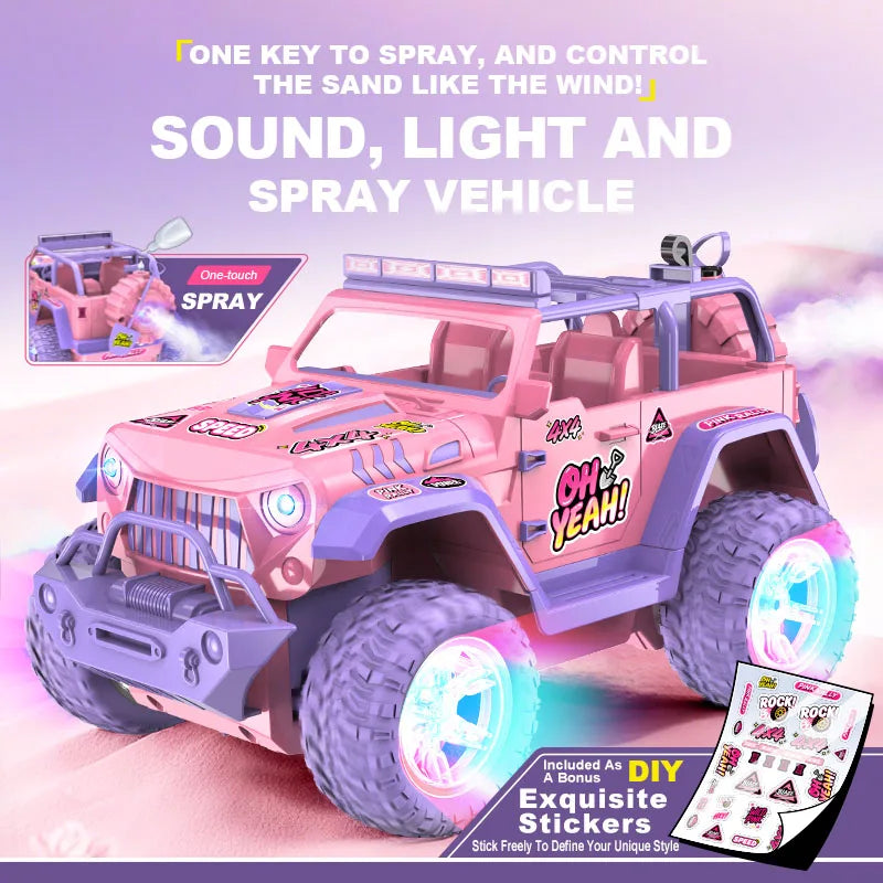 1: 16 remote control off-road vehicle, DIY sticker, pink cool light spray function, Christmas gift, New Year gift