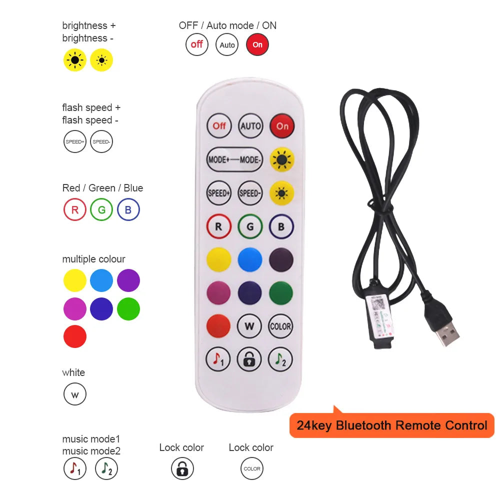 5V Wifi Bluetooth-compatible USB RGB COB LED Strip Light 24key 44key Remote Control Kit 576 LEDs Linear Lighting Flexible Tape