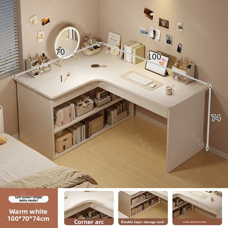 Firm Computer Desk, Bookshelf, Integrated Corner Workbench, White Corner Learning And Writing Desk Factory