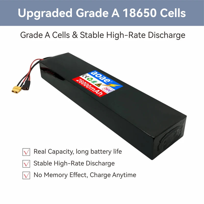 36V Electric Scooter Battery 10S4P 14Ah 18650 Grade-A Cells 500W-1000W Built-in BMS for M365 XT30 JST Long Range