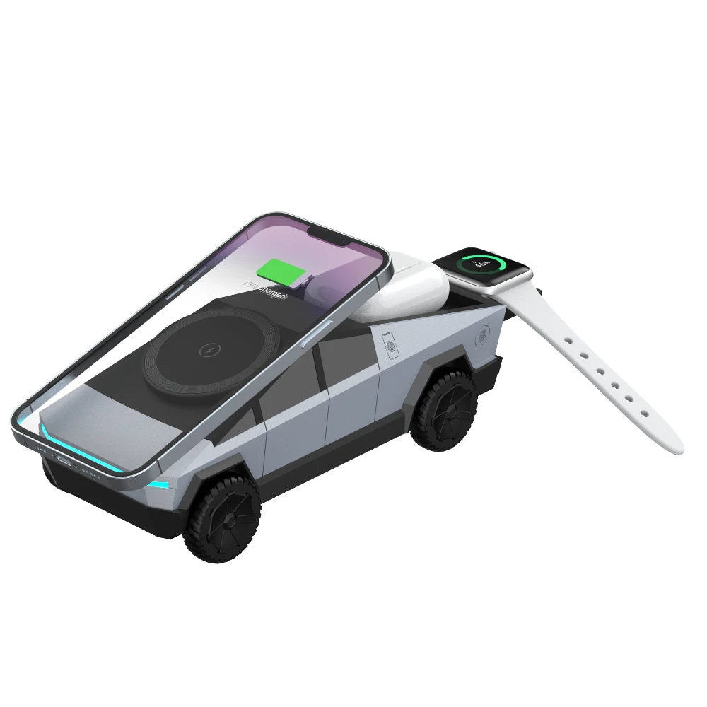 Cybertruck multifunctional 3-in-1 wireless charger—perfect for iPhone, iWatch, and AirPods!