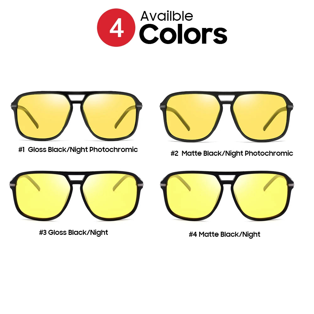 VIVIBEE Men Polarized Night Vision Glasses Yellow Retro Square Oversized Photochromic Goggles Women Fashion Driving Sunglasses