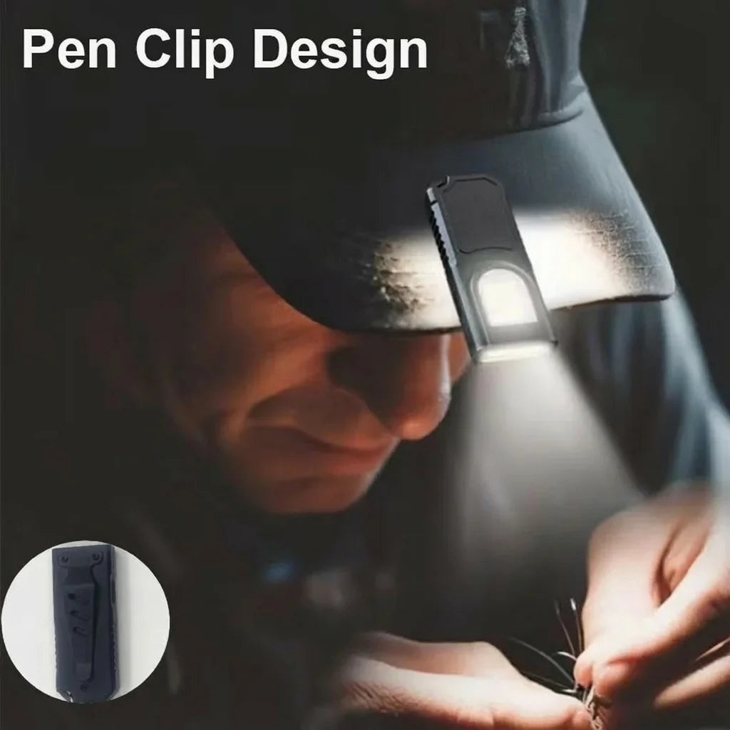 Multifunctional Mini Flashlight Keychain USB Rechargeable COB Work Light Keyring for Camping Walking Pocket Lamp