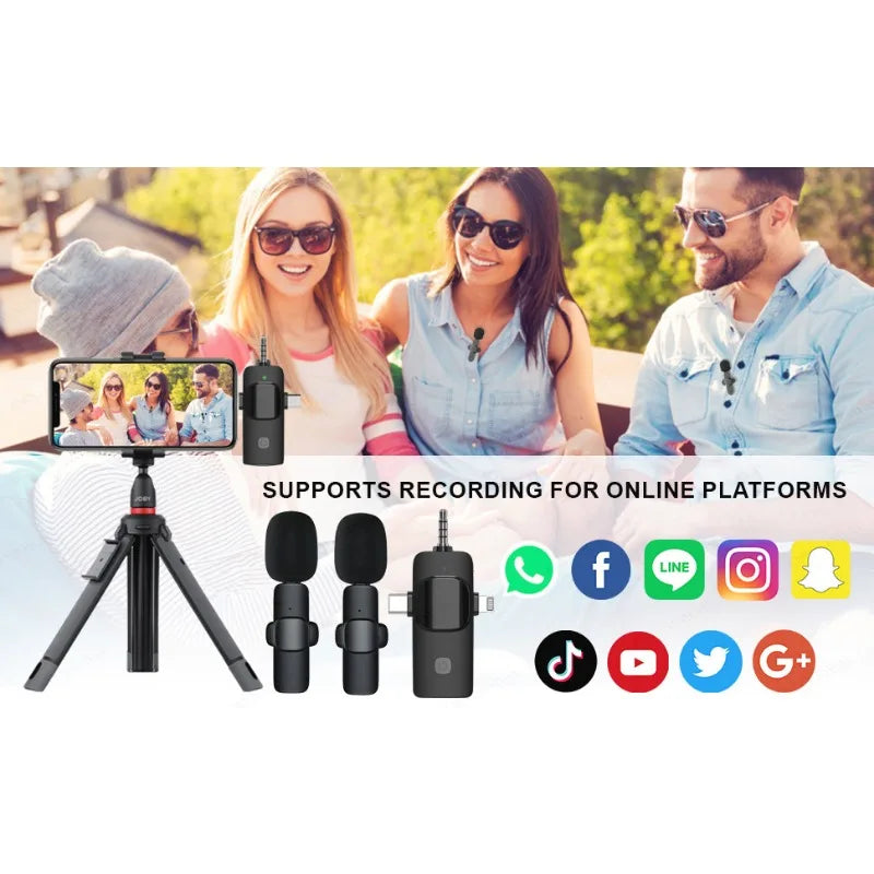Capture crystal-clear audio on the go with this professional 4-in-1 wireless lavalier microphone—compatible with iPhone and Android devices for versatile, high-quality recording!