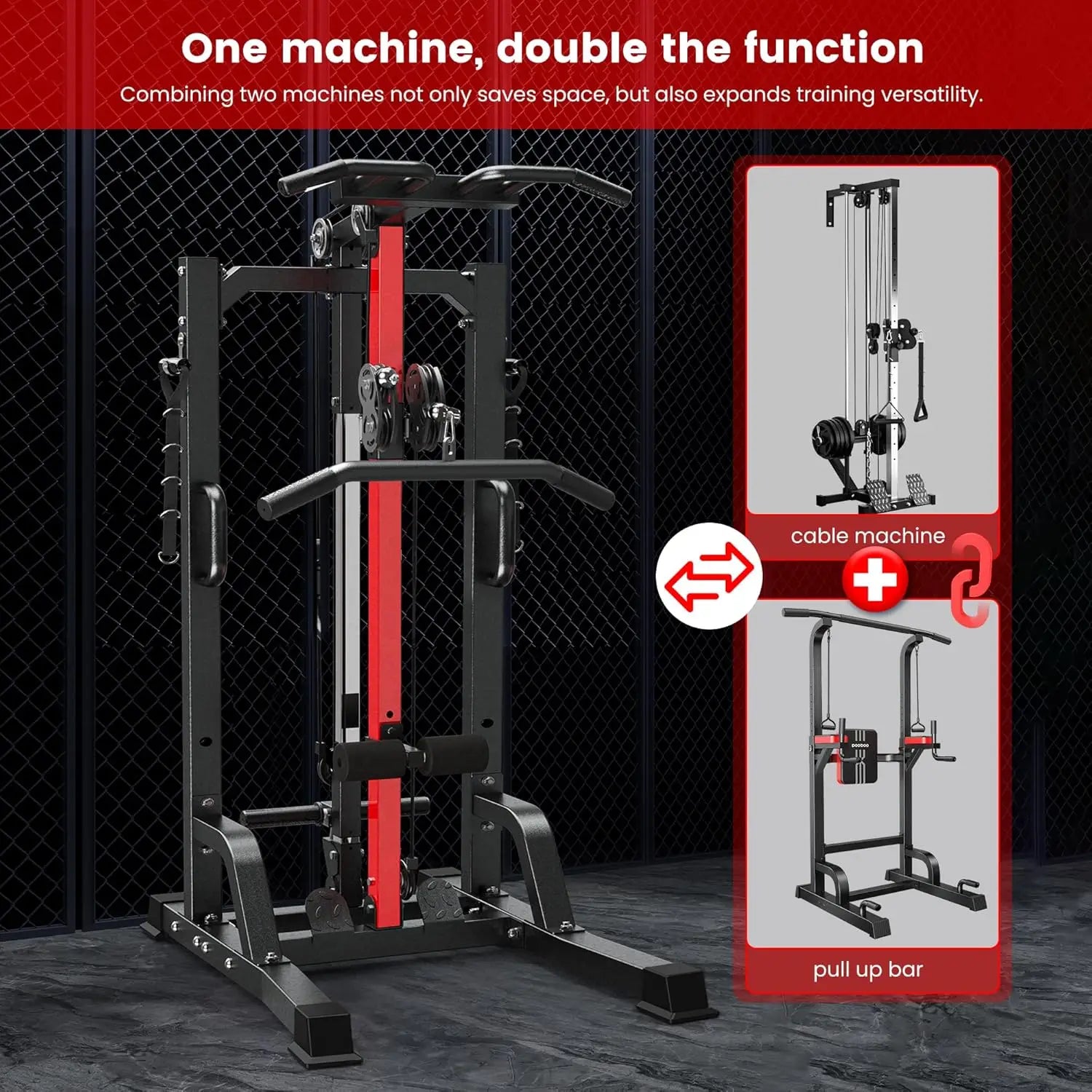 Pull Up Bar Power Tower Dip Station,Cable Machine-Integrated 450LBS Multi-Function Adjustable Height Fitness, Customized