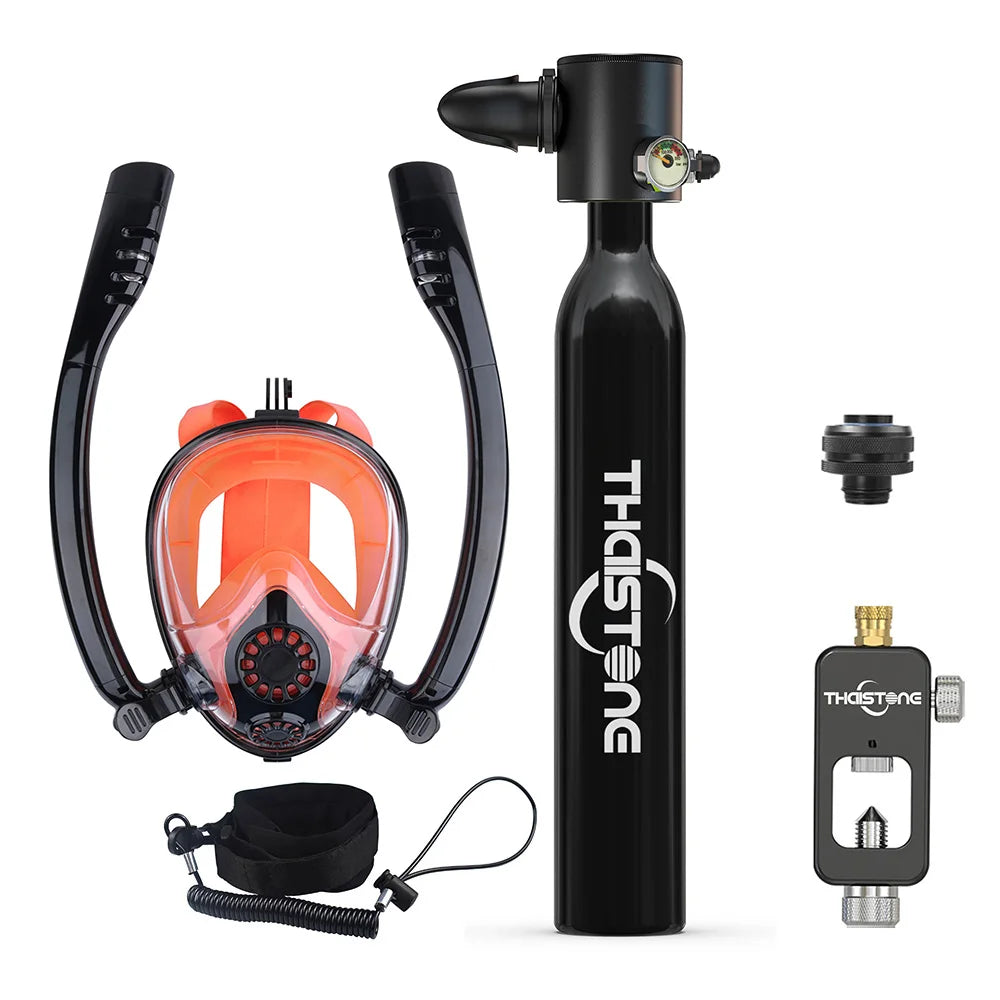 THAISTONE Diving Tank with Snorkel Mask 0.5L Mini Scuba Portable Lungs Oxygen Cylinder Full Face Diving Mask 5-10 Mins